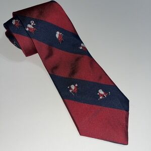 Harold Powell Holiday Christmas Tie 3.75"X 58" Red & Navy  Santas W/ Candy Canes